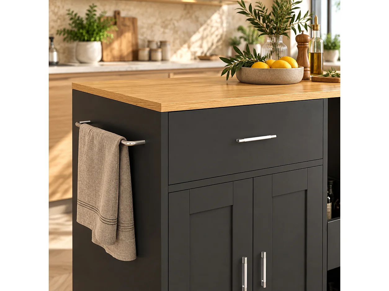 Meuble de Rangement Moderne avec 2 Portes, 1 Tiroir et Espace Ouvert, Design Élégant en noir et Bois