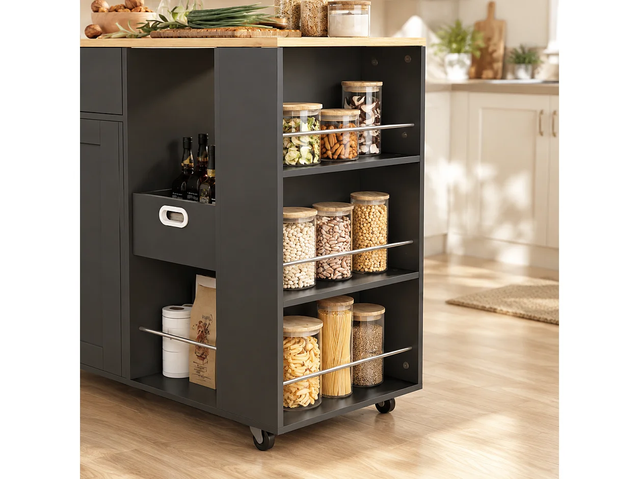 Meuble de Rangement Moderne avec 2 Portes, 1 Tiroir et Espace Ouvert, Design Élégant en noir et Bois