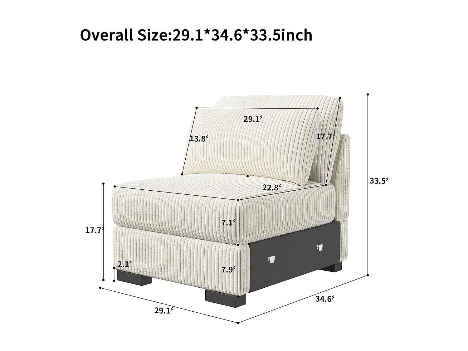 Fauteuil 1 place convertible velours côtelé beige, module canapé modulable, assise épaisse, design moderne salon