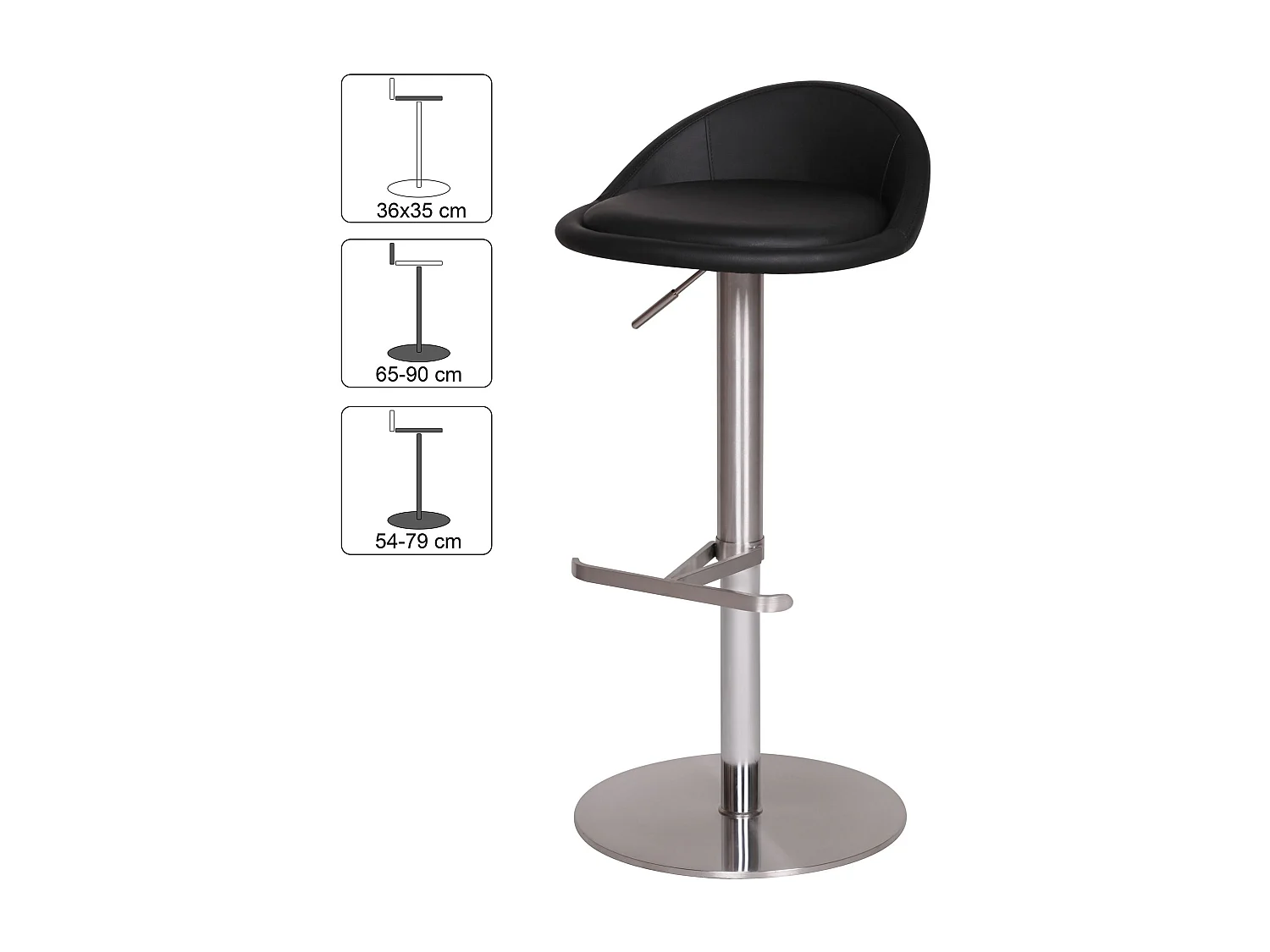 Barhocker WL1.281 Schwarz Edelstahl höhenverstellbare