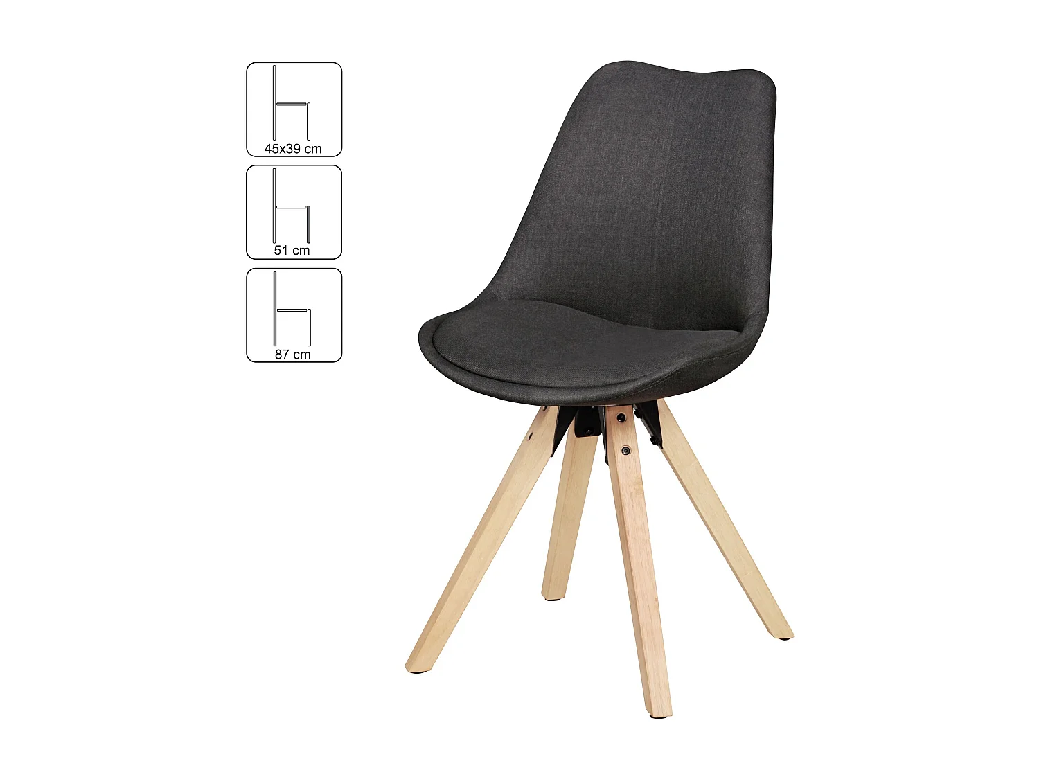 2er Set Retro Esszimmerstuhl LIMA Anthrazit Polsterstuhl