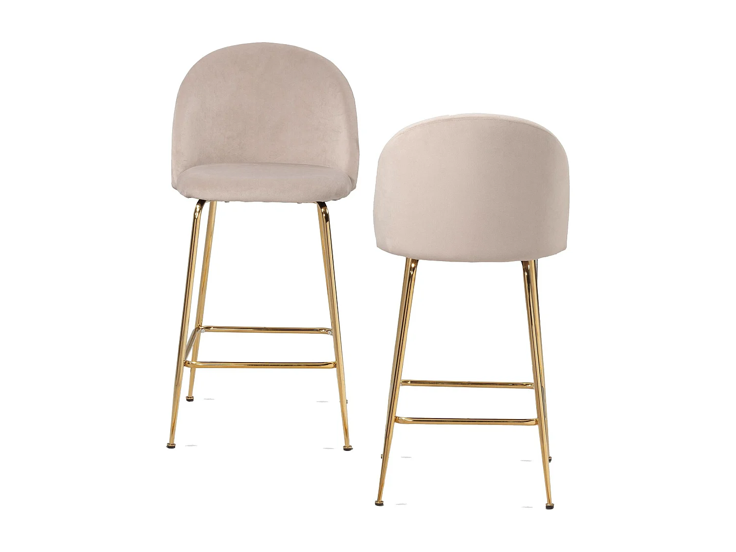 2er Set Barhocker Samt Beige Hocker mit Lehne & goldenen
