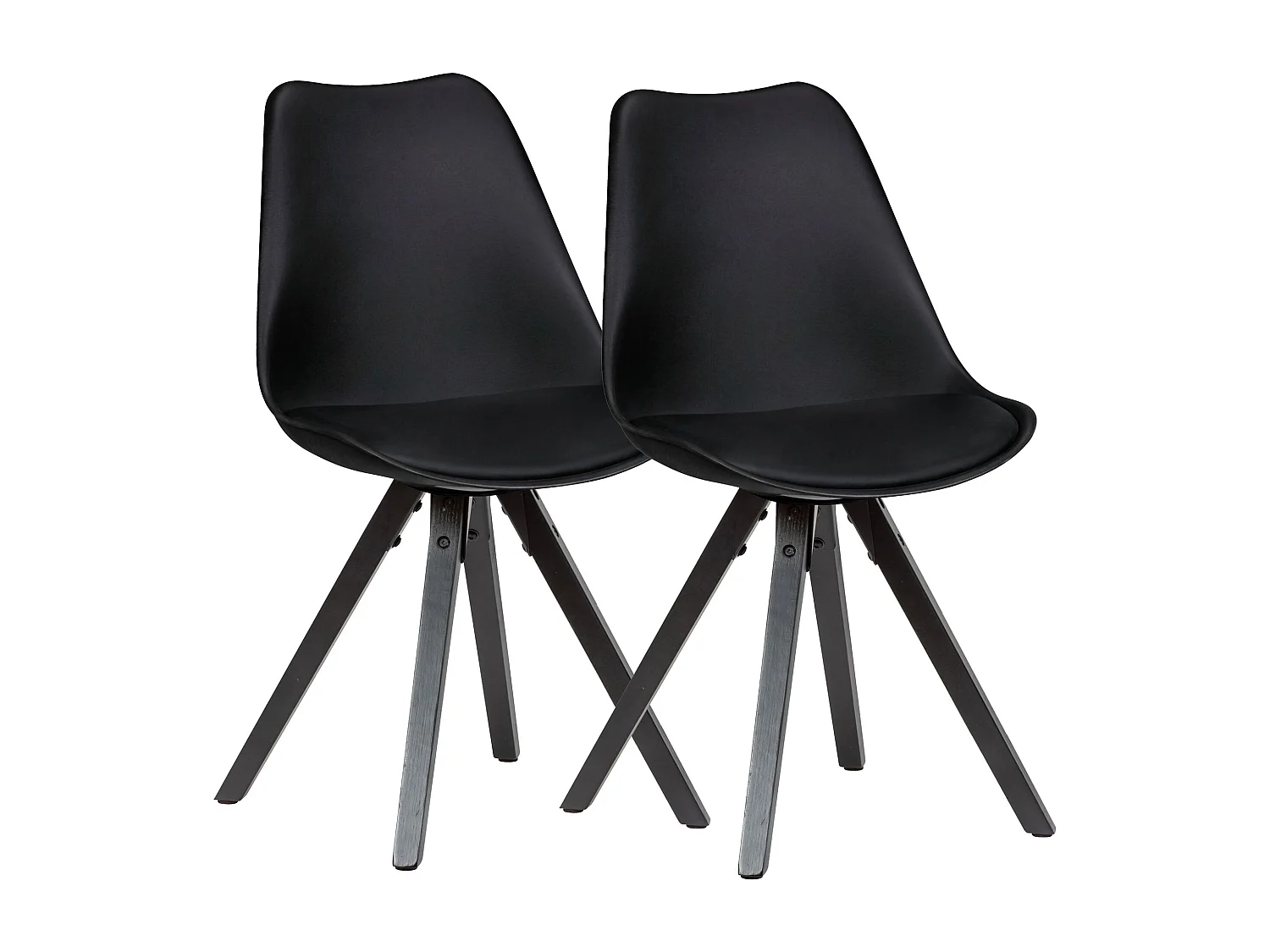 Set van 2 retro eetkamerstoelen zwart met zwarte poten |