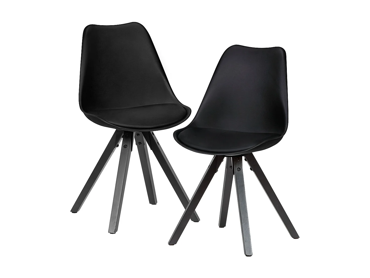 Set van 2 retro eetkamerstoelen zwart met zwarte poten |