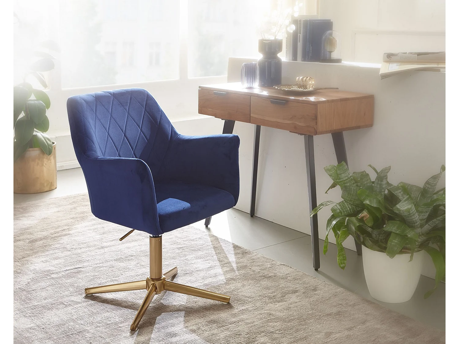 bureaustoel donkerblauw velvet design draaifauteuil met