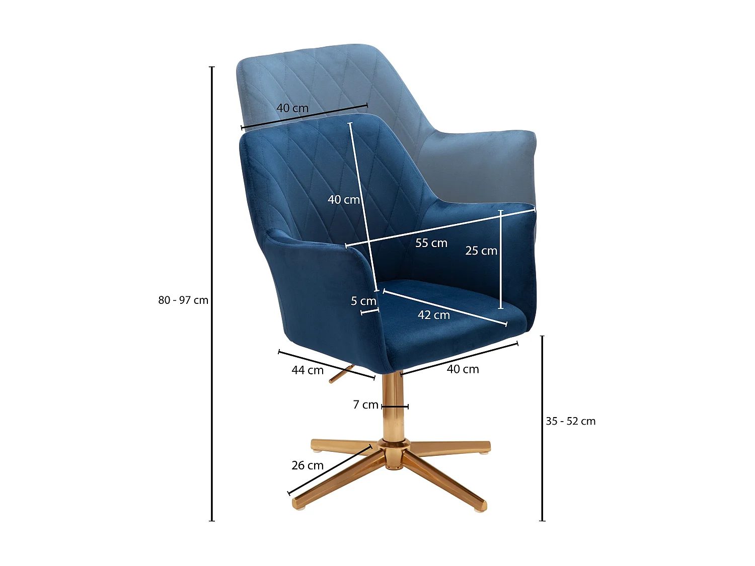 bureaustoel donkerblauw velvet design draaifauteuil met