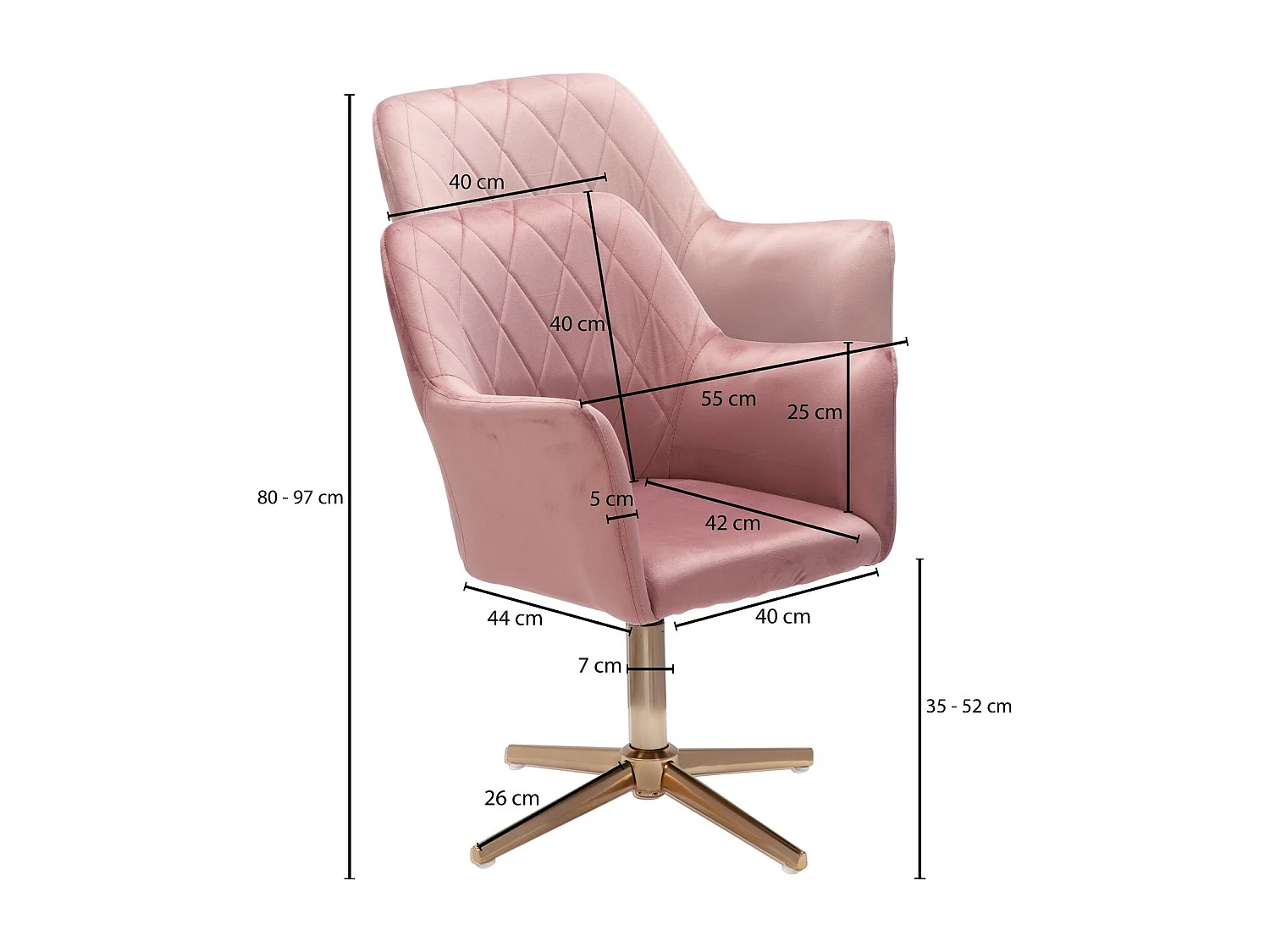 Chaise de bureau en velours rose, design pivotant avec