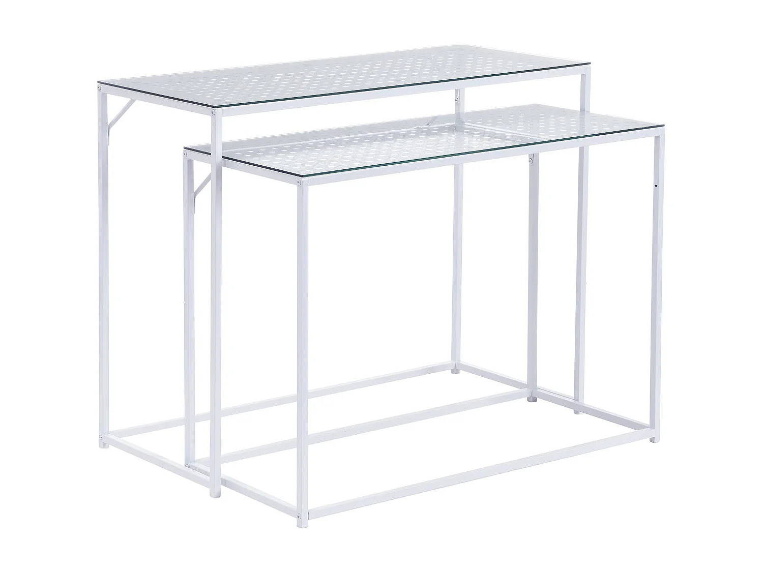 Lot de 2 consoles en métal avec plateau en verre blanc,