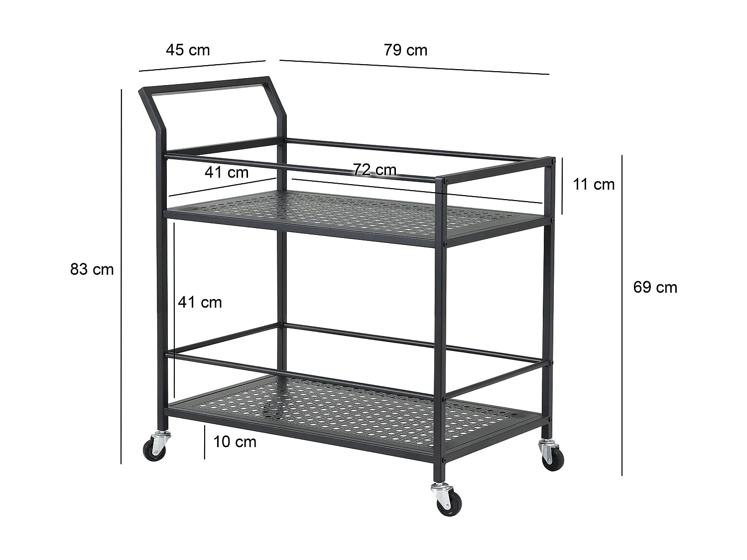 Servierwagen Metall Schwarz 79x45x83 cm mit Rollen &
