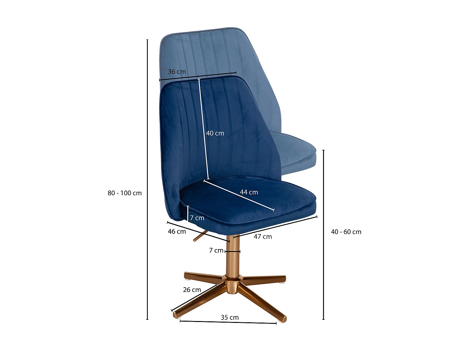 bureaustoel donkerblauw velvet design draaifauteuil met