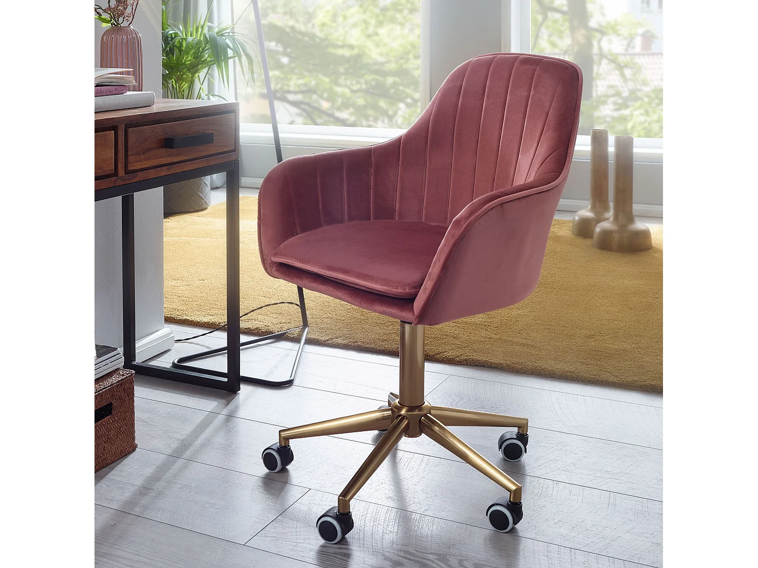 bureau  velours rose | Chaise pivotante design avec
