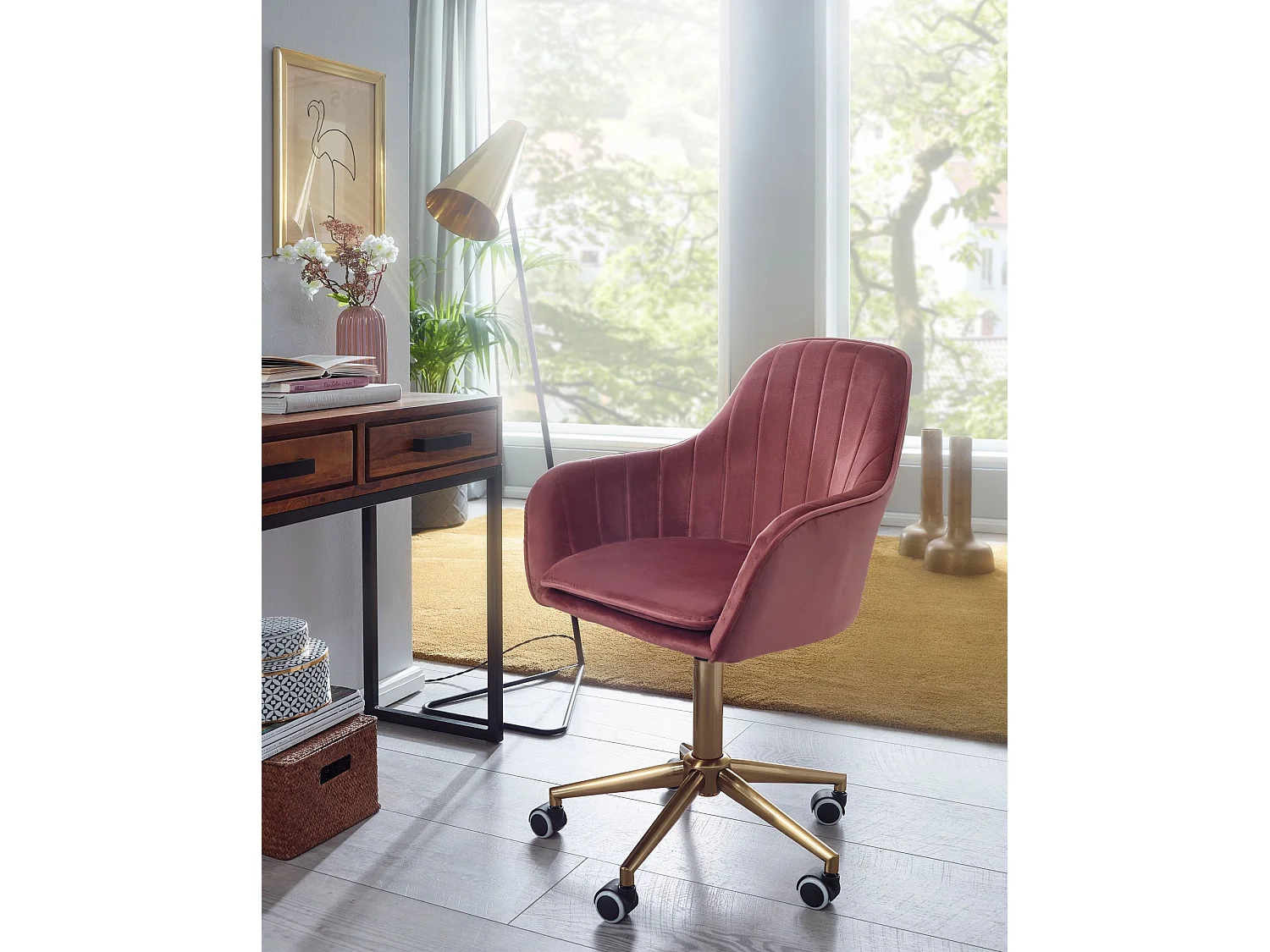 bureau  velours rose | Chaise pivotante design avec