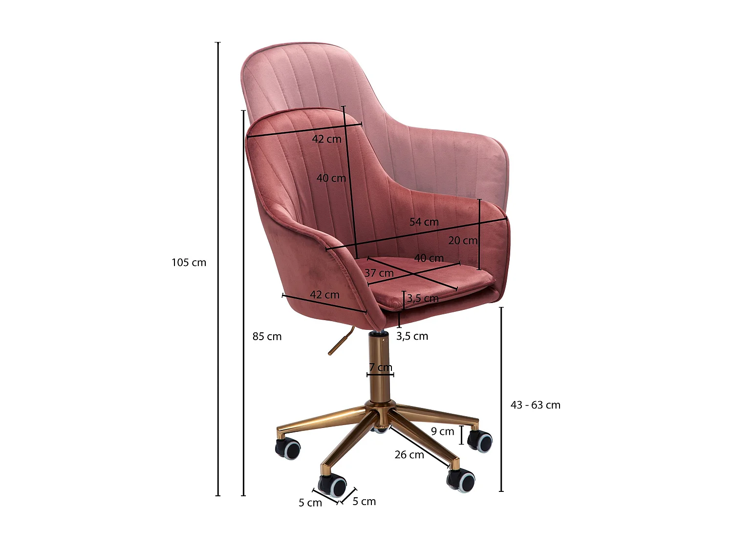 bureau  velours rose | Chaise pivotante design avec