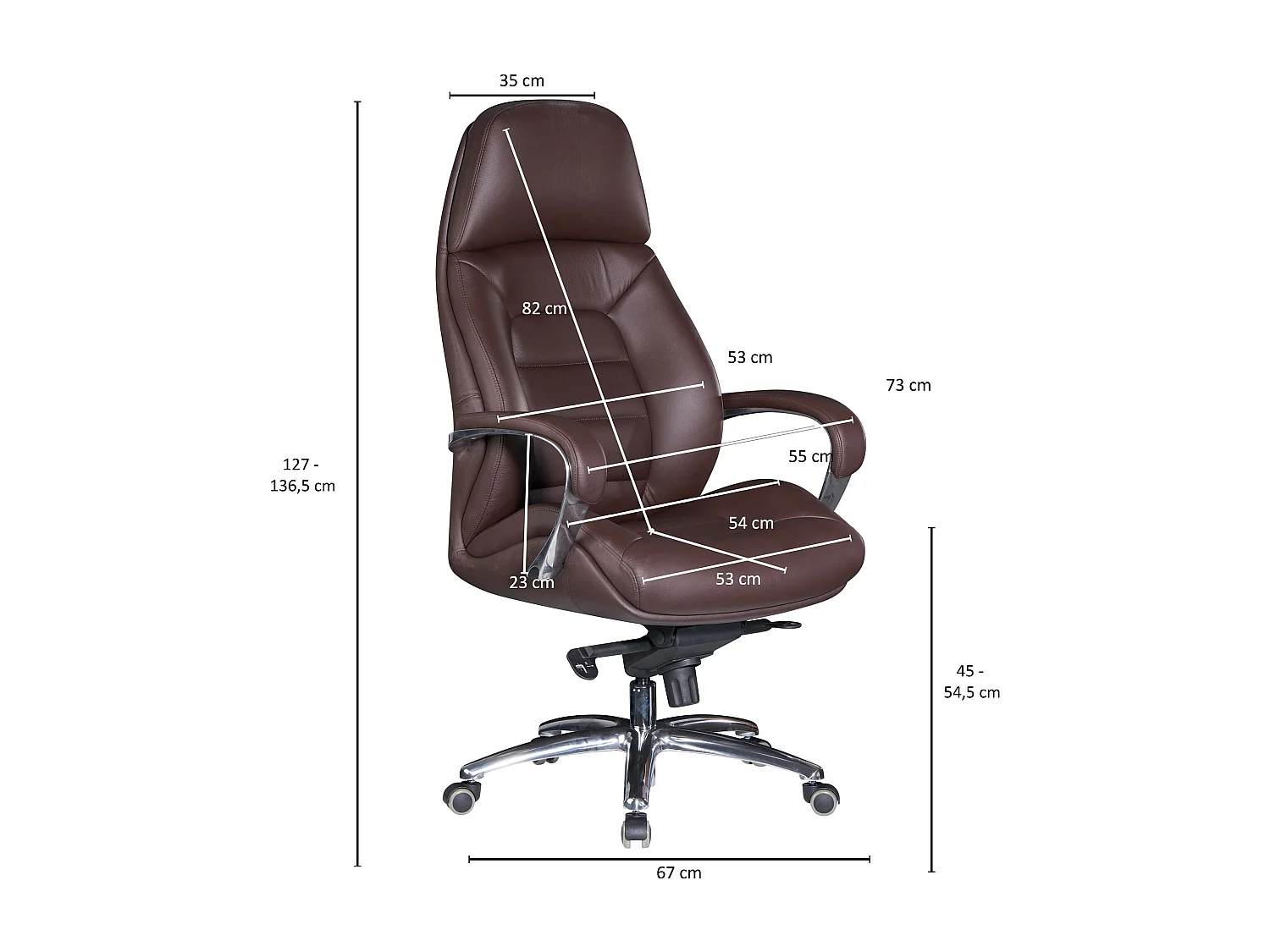 Designer Bürostuhl Bezug Echtleder Braun