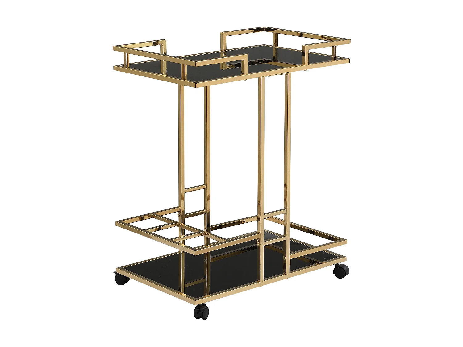 Servierwagen Gold Metall mit Glas Ablagen auf Rollen