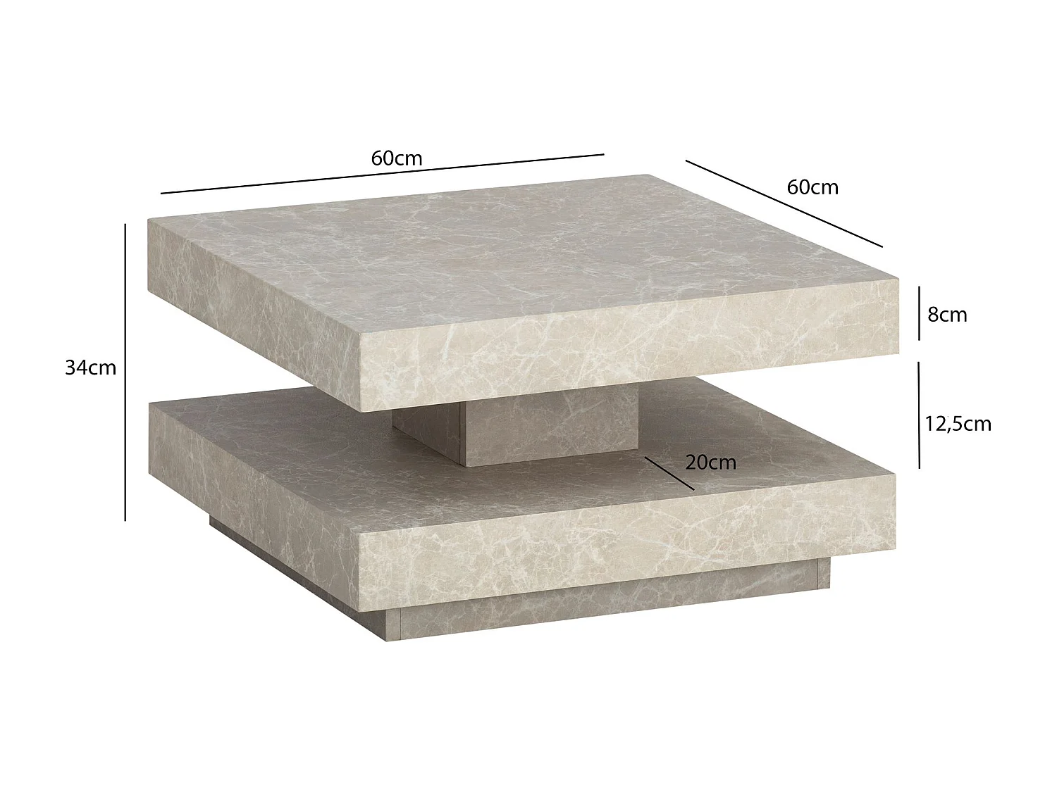 salontafel 60x60x34 cm zandkleurige salontafel in