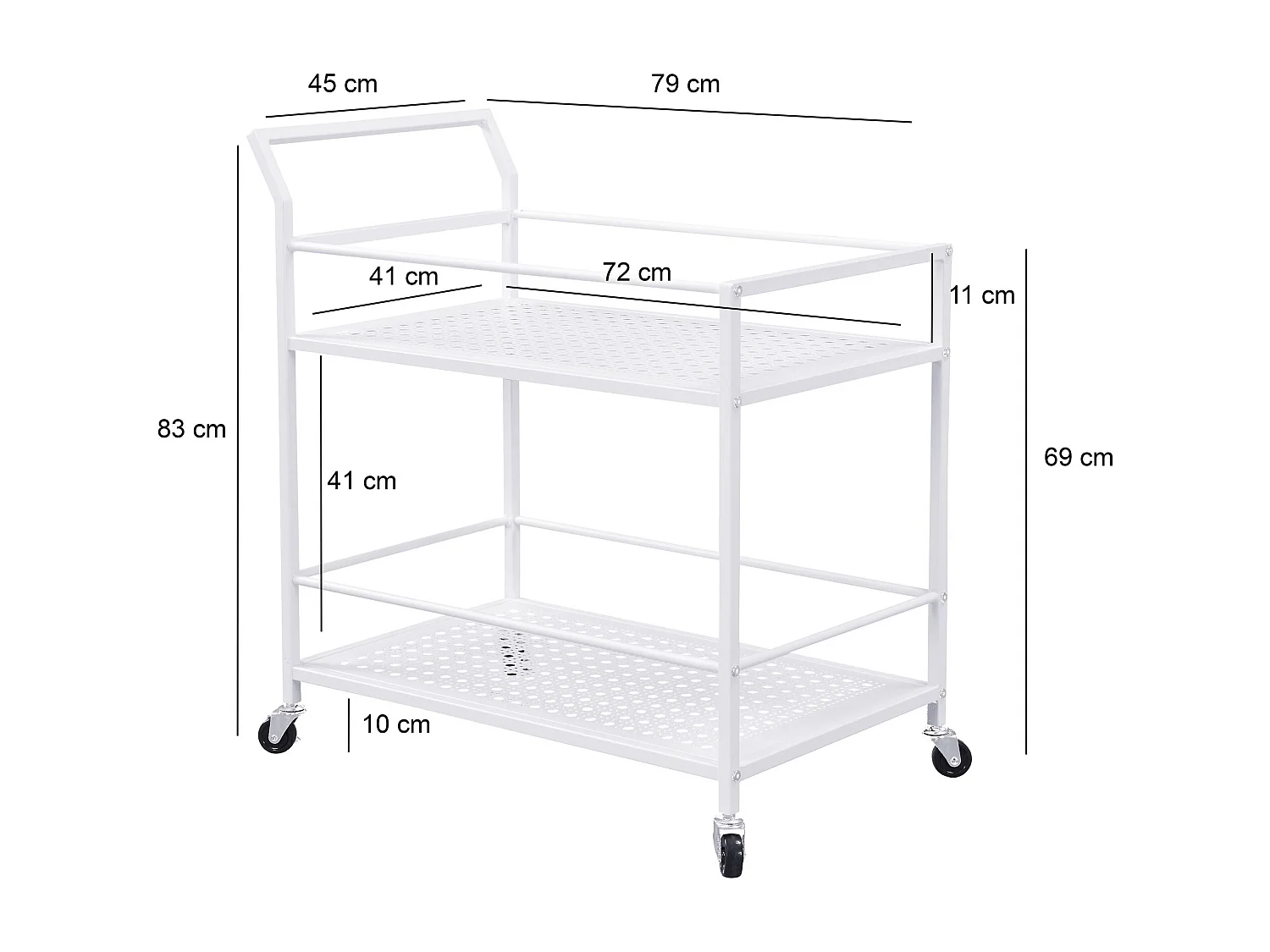 Chariot de service en métal 79x45x83 cm avec roulettes &