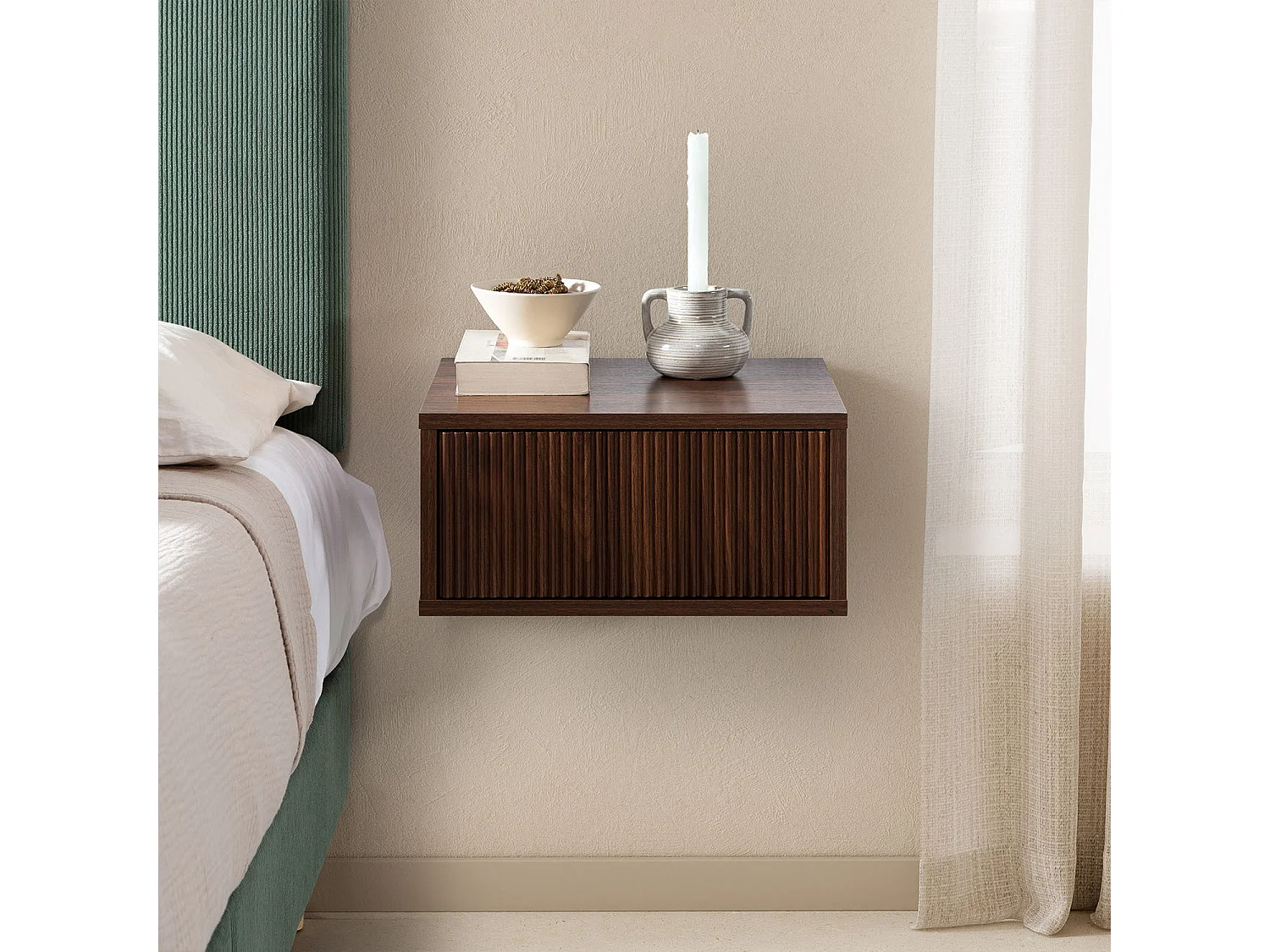 Table de chevet flottante Florida 1 tiroir effet Noyer