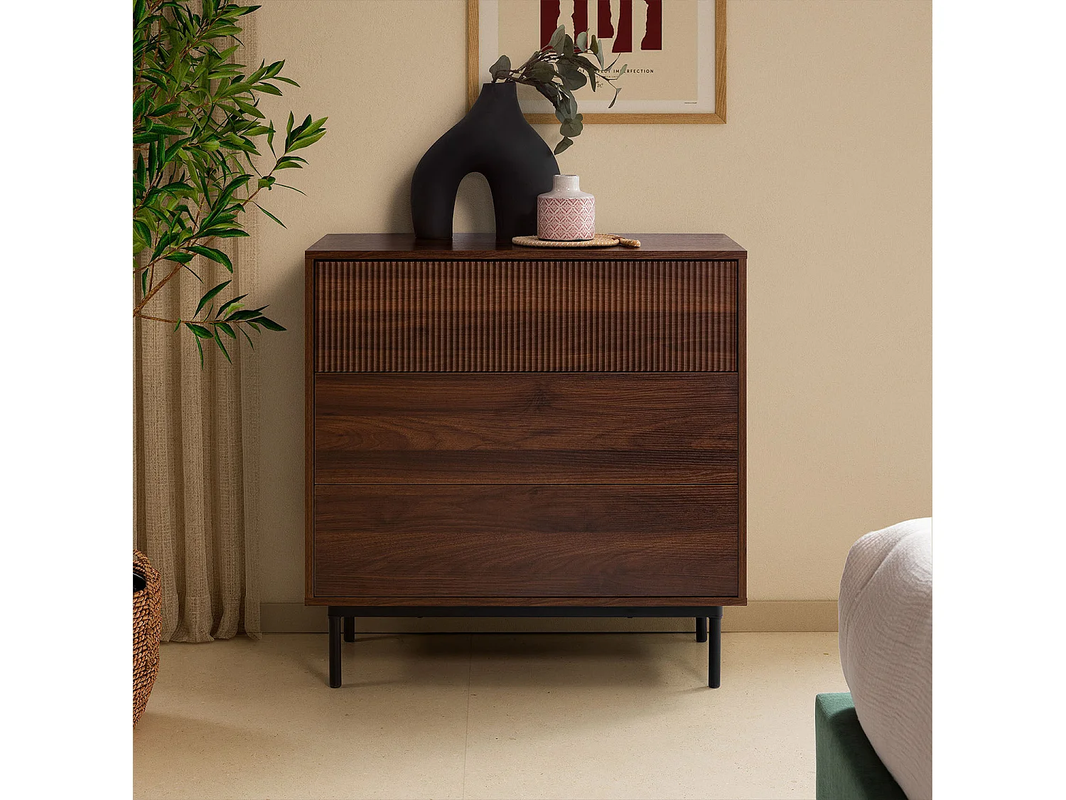 Commode Florida 3 tiroirs effet Noyer