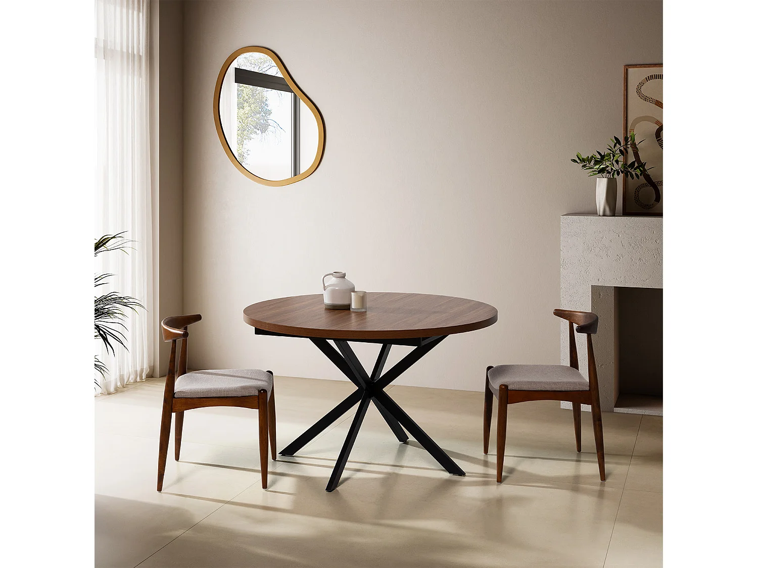 Table ronde extensible Murano effet Noyer, 120-160 cm