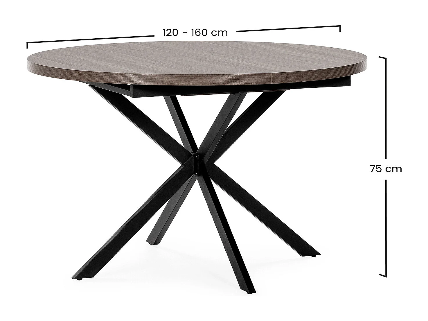 Table ronde extensible Murano effet Noyer, 120-160 cm