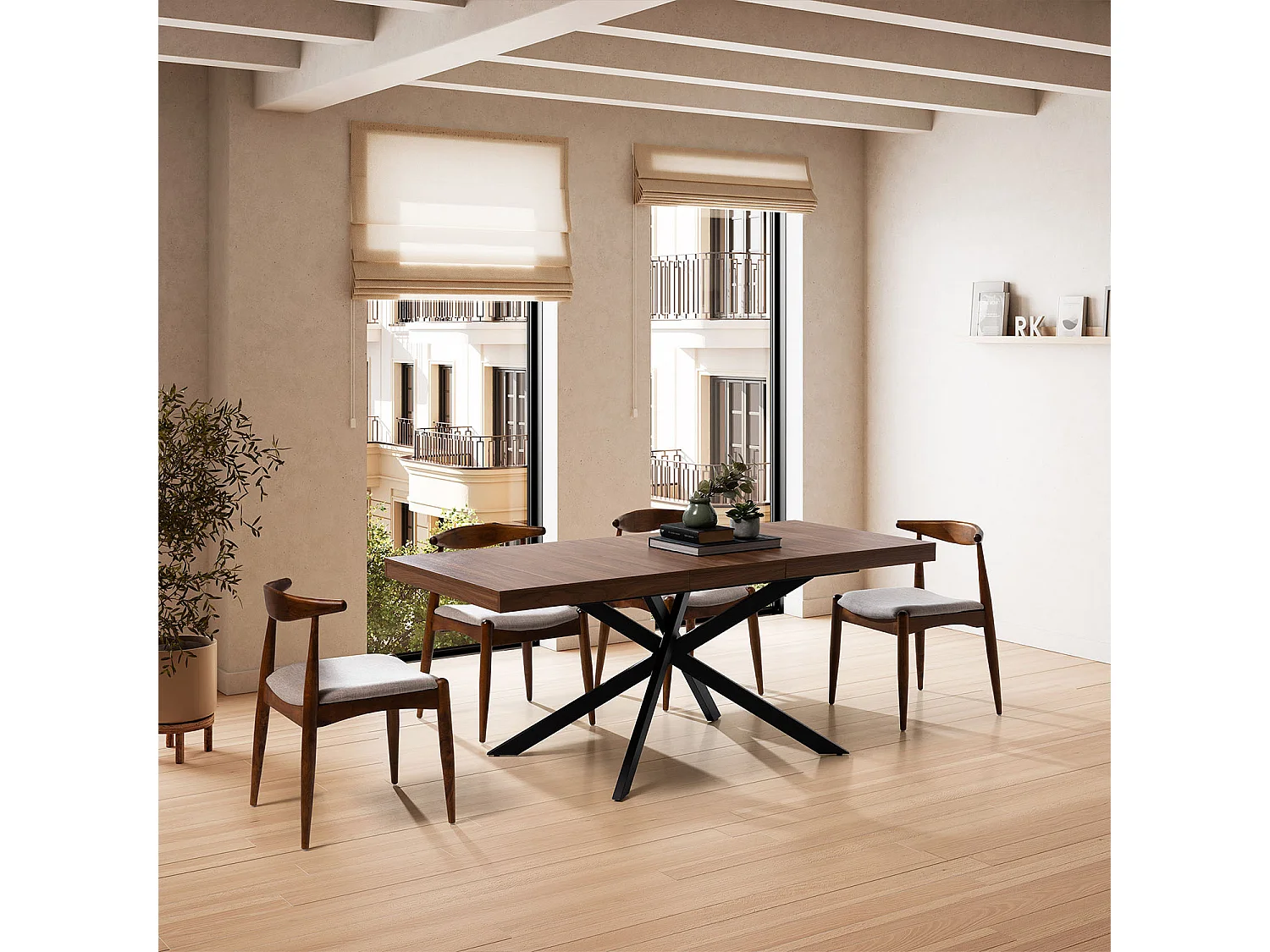Table de salle à manger extensible Palermo effet Noyer, 140-180 cm