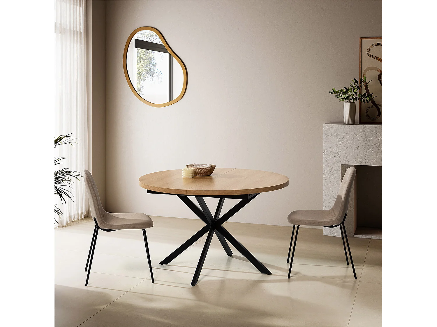 Table ronde extensible Murano effet Chêne, 120-160 cm