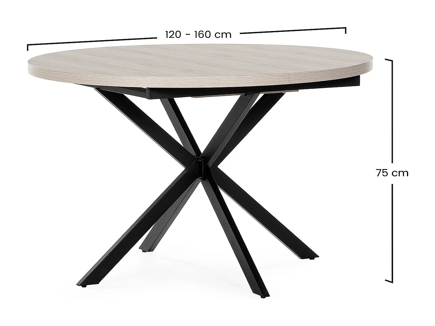 Table ronde extensible Murano effet Chêne, 120-160 cm