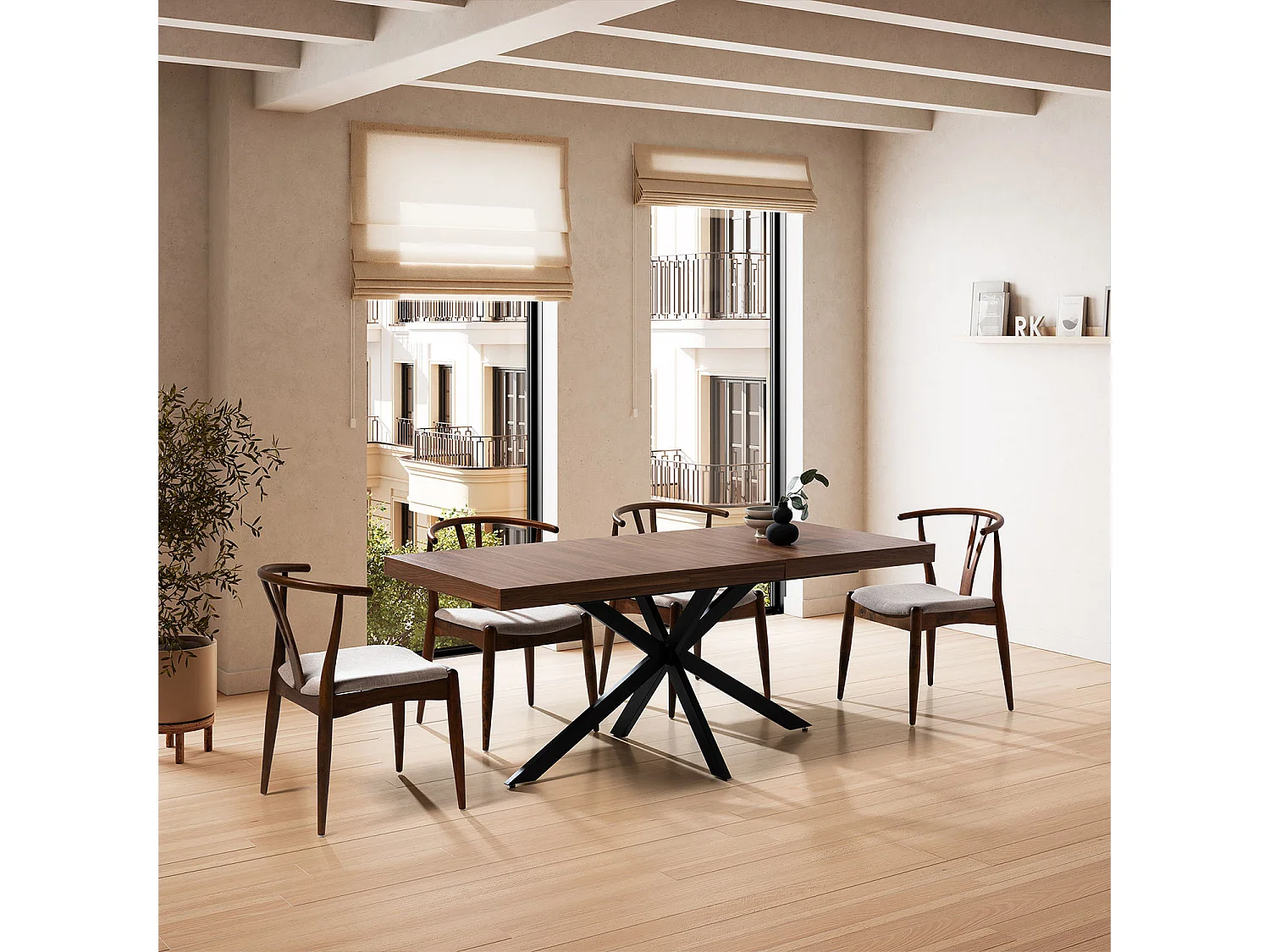 Table de salle à manger extensible Genova effet Noyer, 140-180 cm