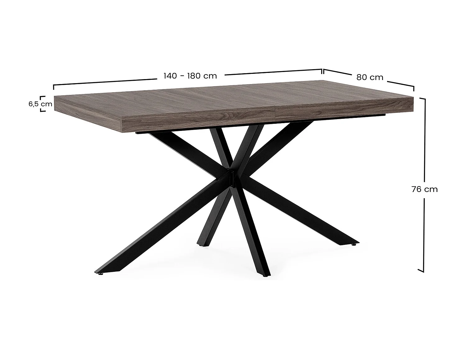 Table de salle à manger extensible Genova effet Noyer, 140-180 cm