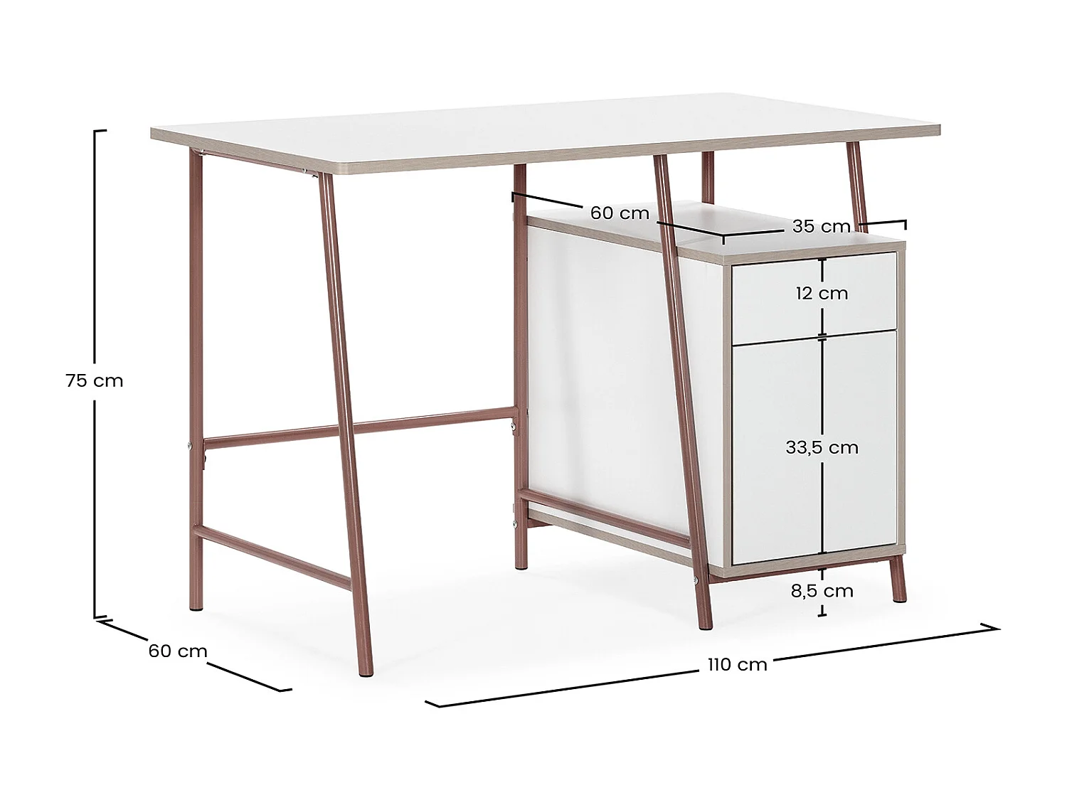 Bureau Nevada 2 tiroirs couleur Blanc