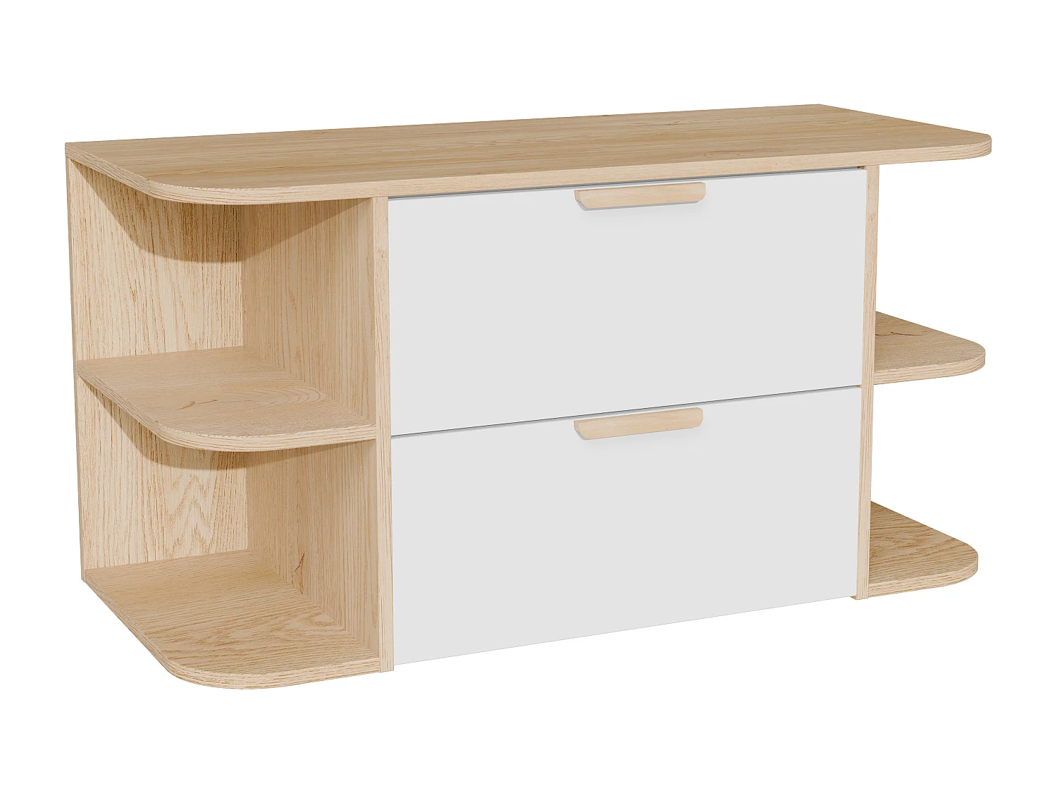 Meuble sous vasque suspendu avec niches – Blanc et naturel clair – L100 cm – AVORELI