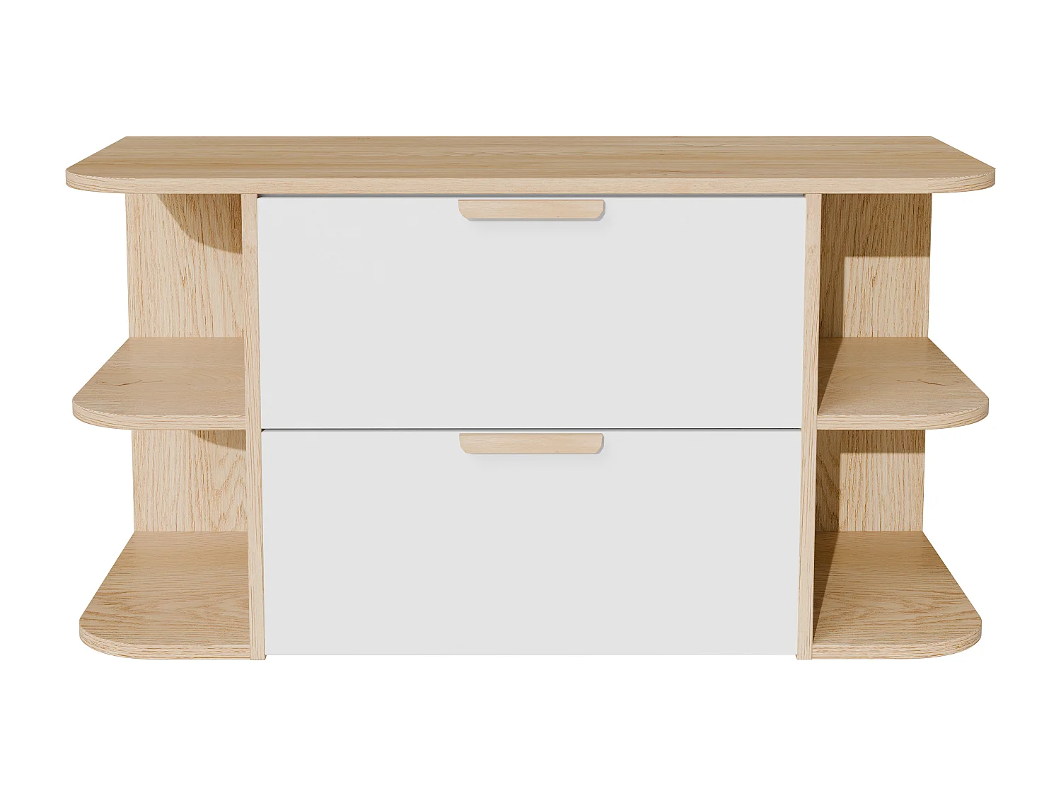 Meuble sous vasque suspendu avec niches – Blanc et naturel clair – L100 cm – AVORELI