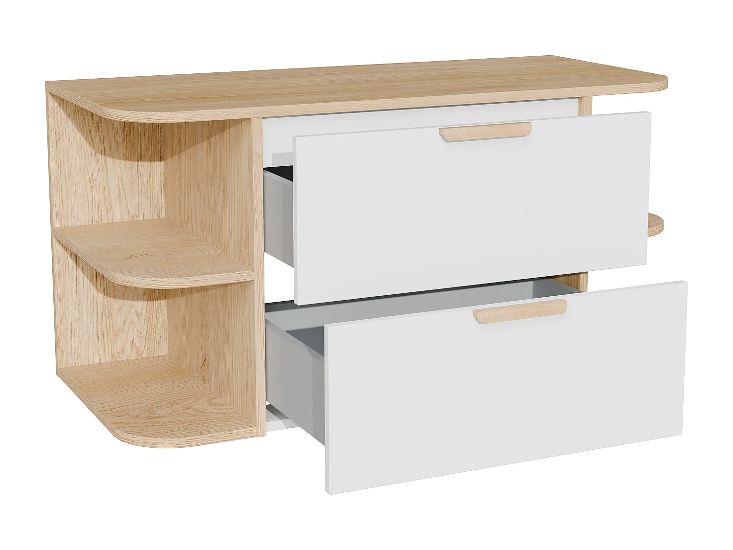 Meuble sous vasque suspendu avec niches – Blanc et naturel clair – L100 cm – AVORELI