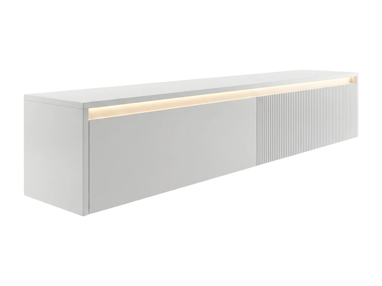 Geriffelter hängender tv-schrank - 170x34x33 cm - weiß matt - LUMI IV