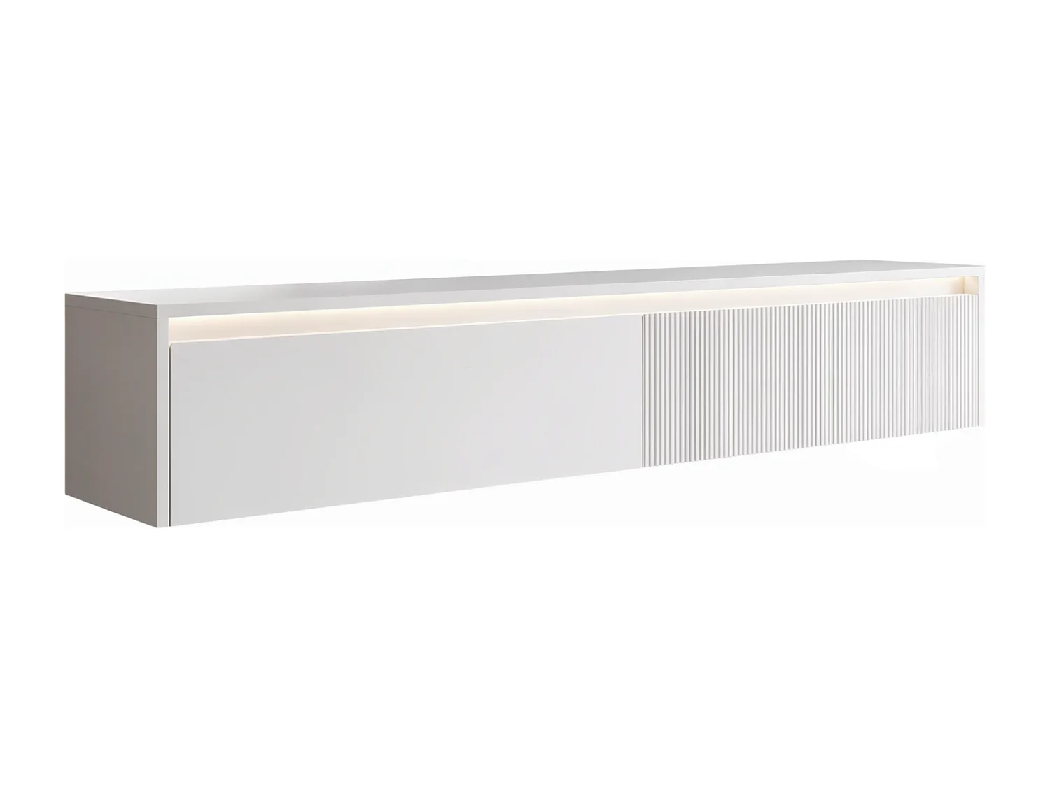 Geriffelter hängender tv-schrank - 170x34x33 cm - weiß matt - LUMI IV