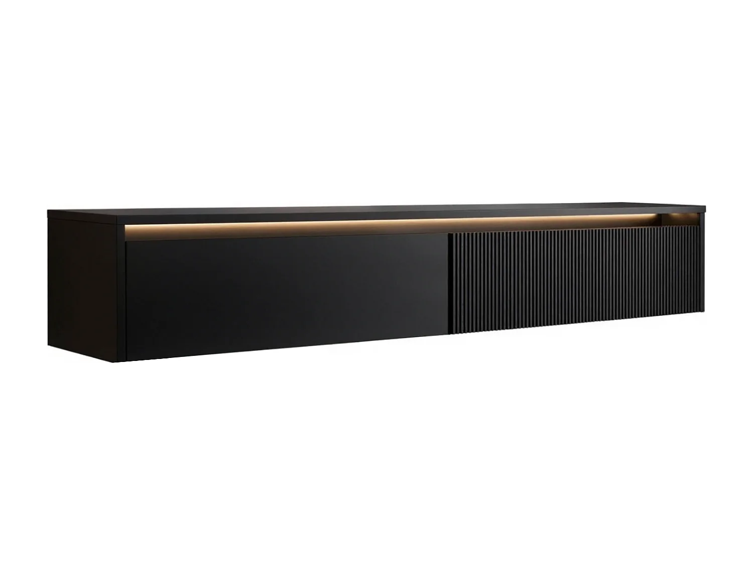 Geriffelter hängender tv-schrank - 170x34x33 cm - schwarz matt - LUMI IV