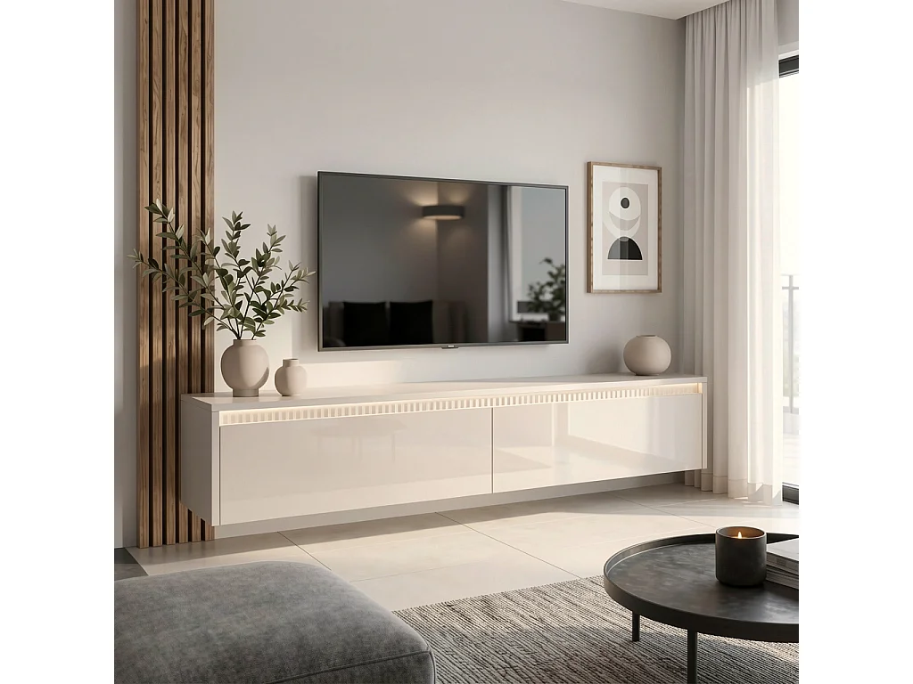 Geriffelter hängender tv-schrank - 170x34x33 cm - kaschmir hochglanz - LUMI II