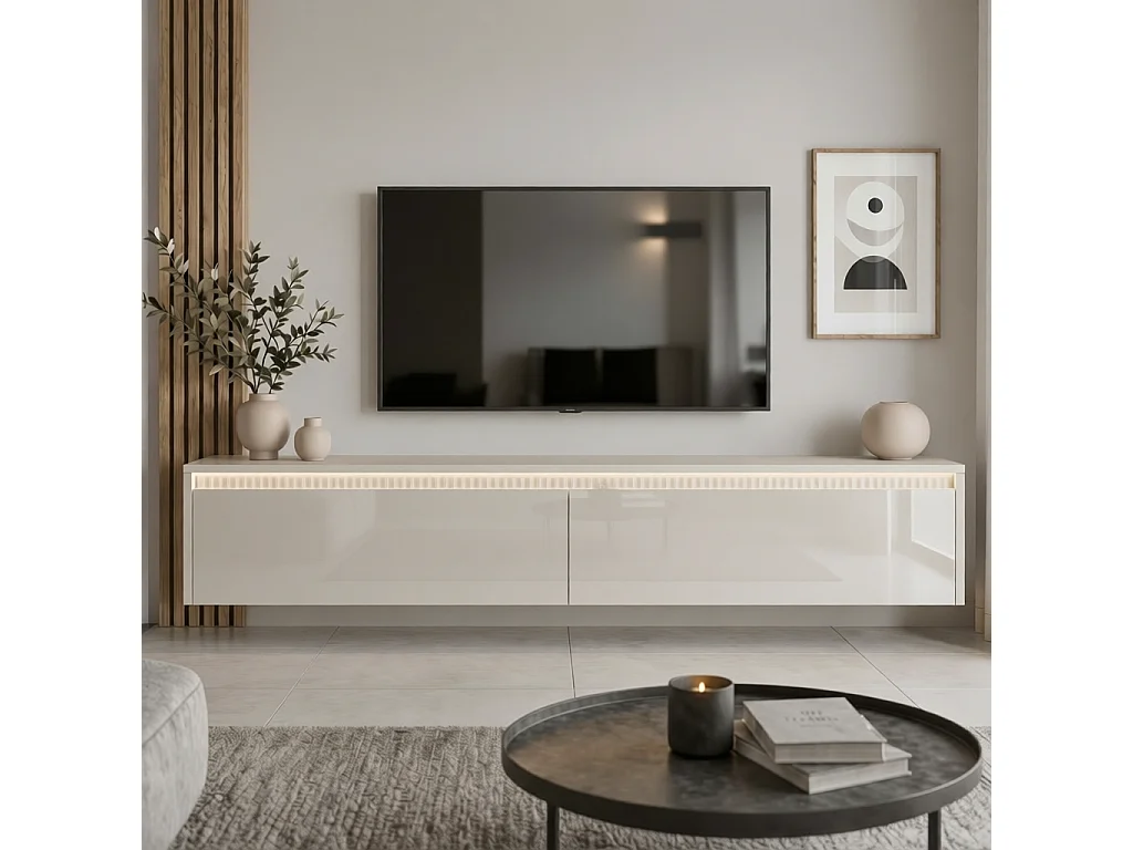 Geriffelter hängender tv-schrank - 170x34x33 cm - kaschmir hochglanz - LUMI II