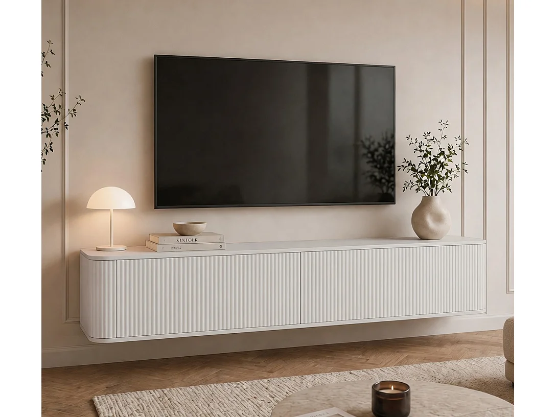 Geriffelter hängender TV-Schrank, 170x34x33 cm, Kaschmir Matt DALIA