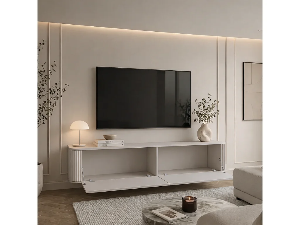 Geriffelter hängender TV-Schrank, 170x34x33 cm, Kaschmir Matt DALIA