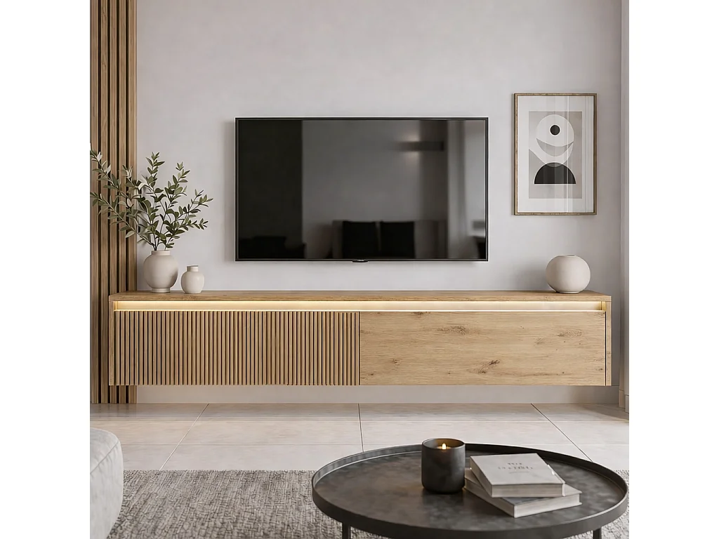 Geriffelter hängender tv-schrank - 170x34x33 cm - eiche artisan - LUMI IV