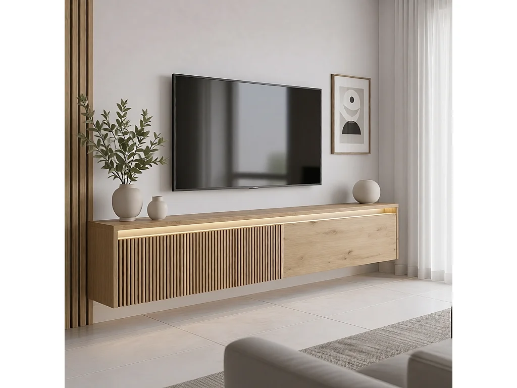 Geriffelter hängender tv-schrank - 170x34x33 cm - eiche artisan - LUMI IV