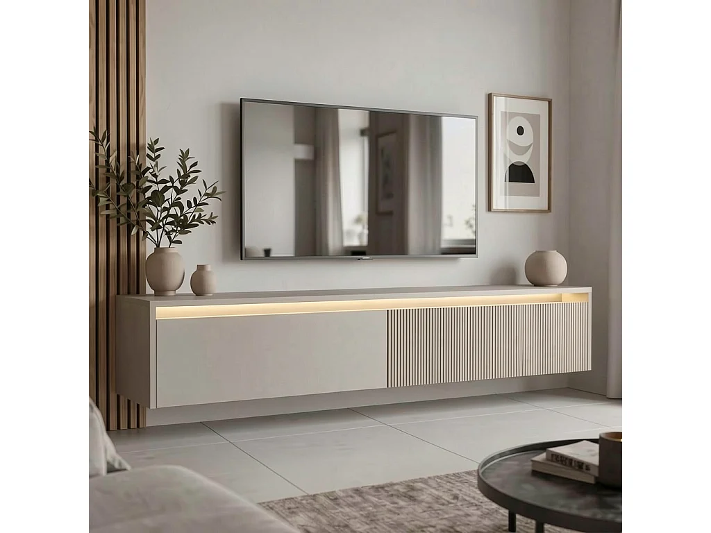 Geriffelter hängender tv-schrank - 170x34x33 cm - kaschmir - LUMI IV