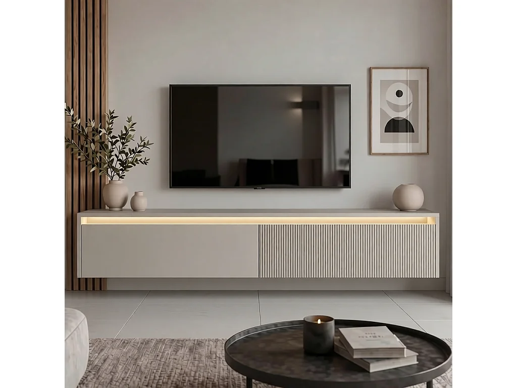 Geriffelter hängender tv-schrank - 170x34x33 cm - kaschmir - LUMI IV