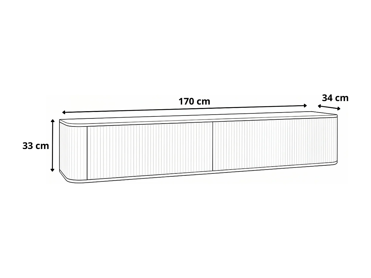 Geriffelter hängender TV-Schrank, 170x34x33 cm, Weiß Matt DALIA