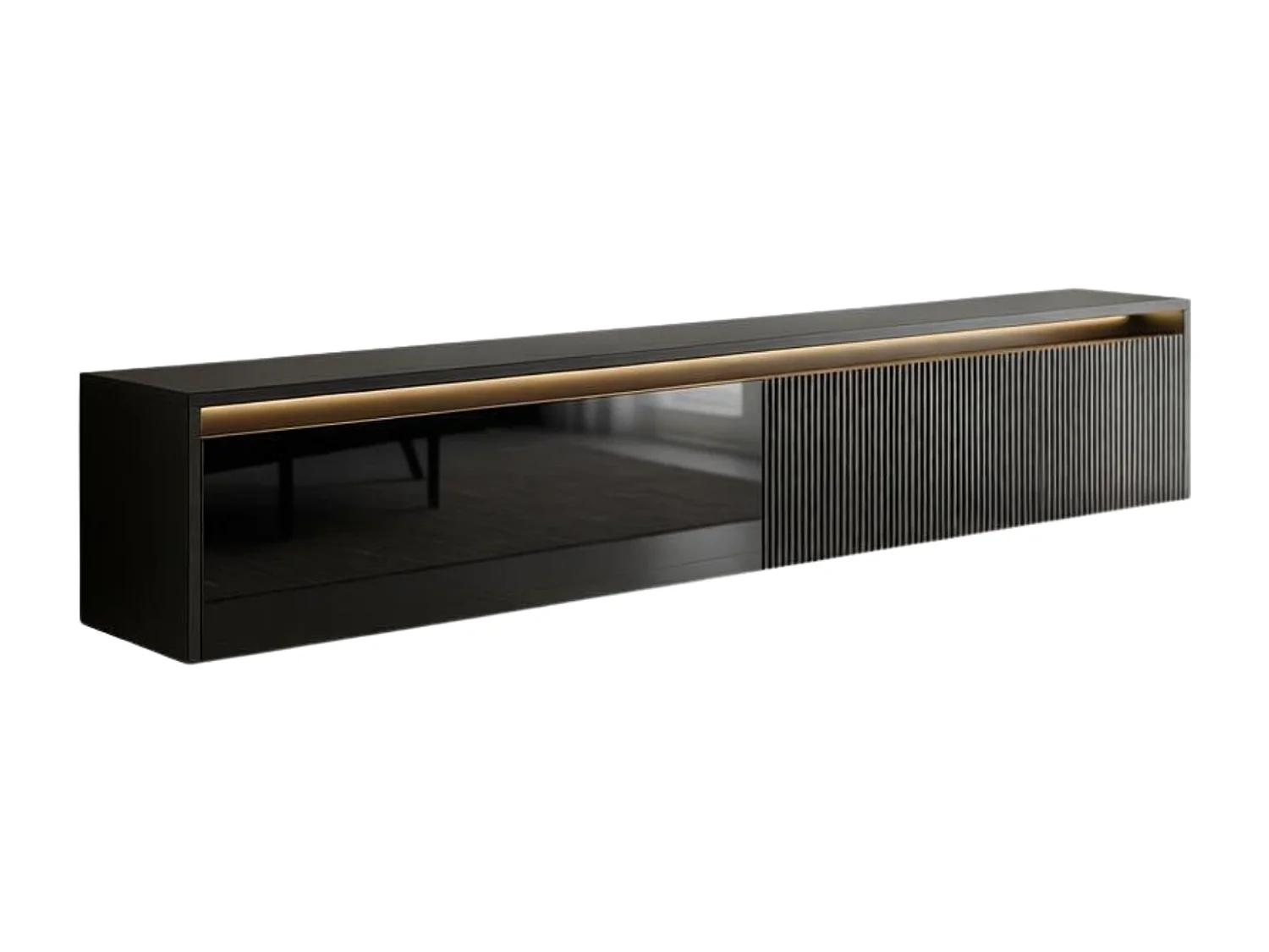 Geriffelter hängender tv-schrank - 170x34x33 cm - schwarz hochglanz - LUMI IV