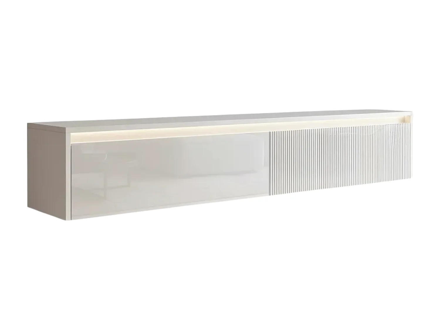Geriffelter hängender tv-schrank - 170x34x33 cm - weiß hochglanz - LUMI IV