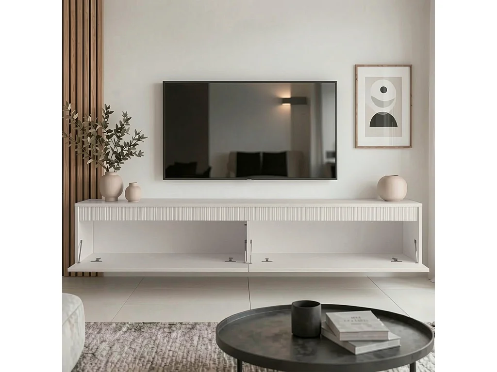 Geriffelter hängender tv-schrank - 170x34x33 cm - kaschmir - LUMI II