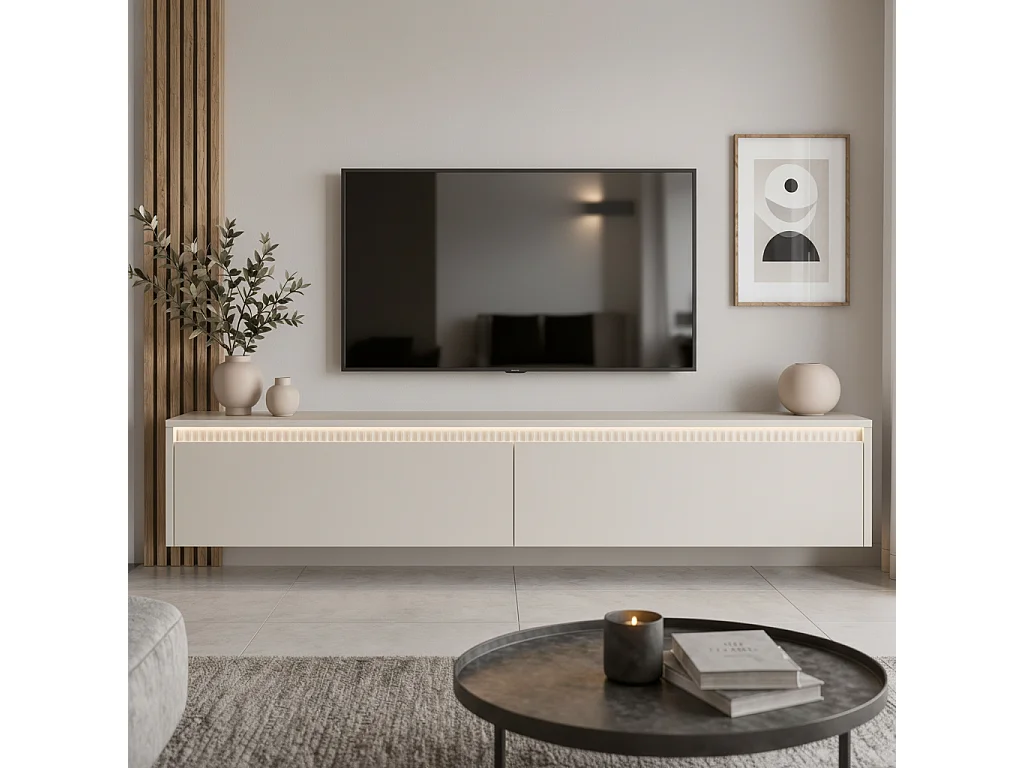 Geriffelter hängender tv-schrank - 170x34x33 cm - kaschmir - LUMI II